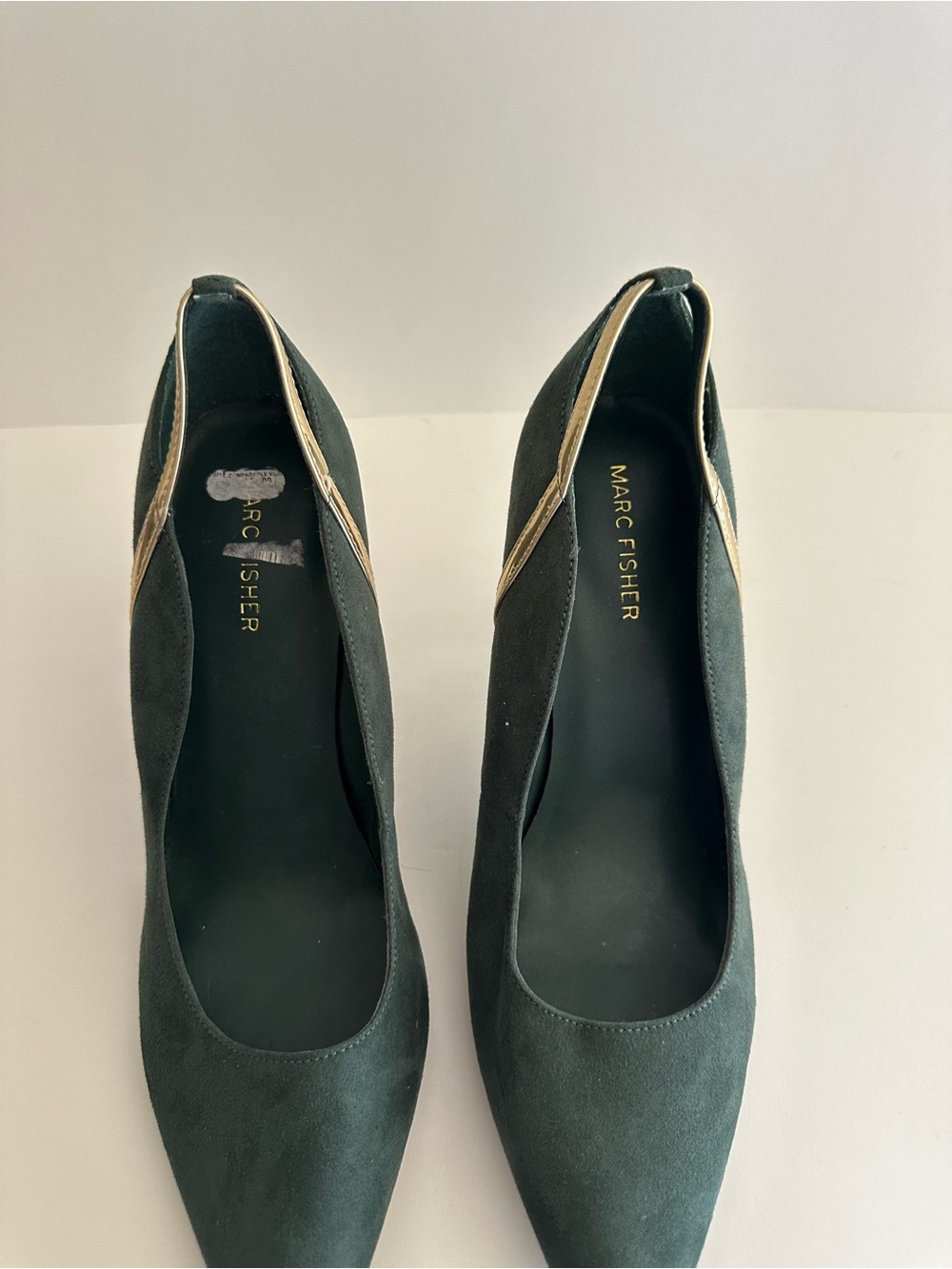 Marc Fisher Green Gold Trim Garlene Vegan Suede Heels - Picture 5 of 11